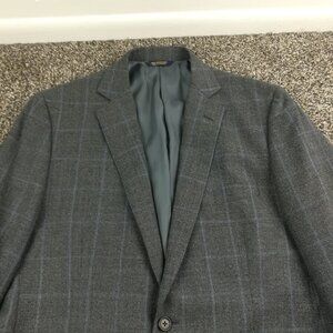 Brooks Brothers Sport Coat Italy Wool Windowpane Plaid Gray Blue 42R Fitzgerald